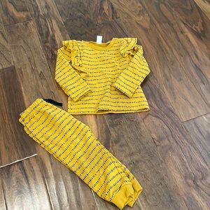 Petit Lem toddler sweatshirt and jogger set in mustard yellow color size 24mo